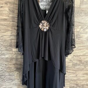 VENUS Black High Low Dress with Lace and Jewel